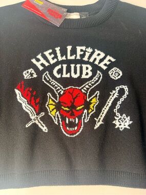 Netflix Stranger Things Hellfire Club Crewneck Sweater - Black/Red/Yellow/White